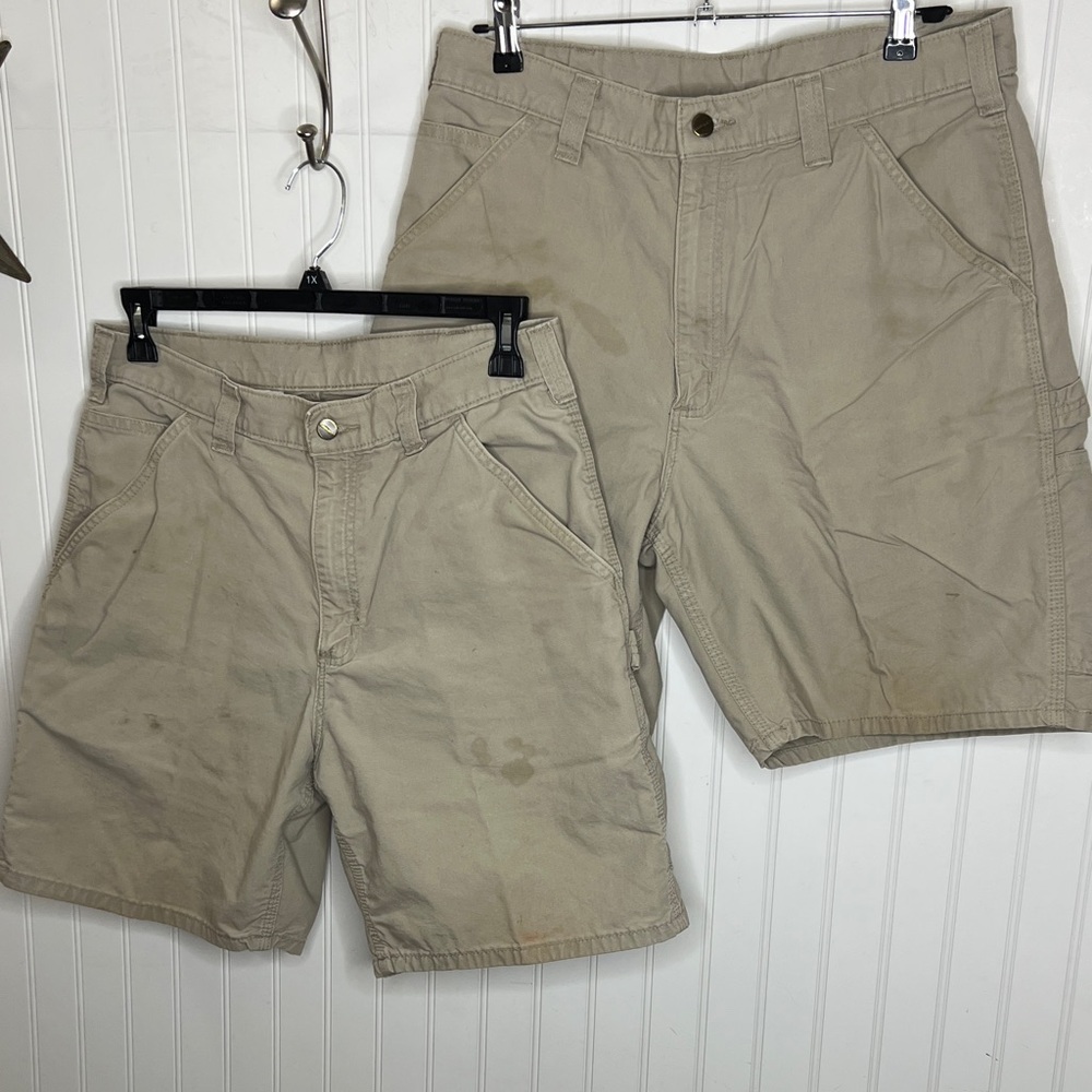 2 Pair of Carhartt Canvas Work Shorts Tan Size 34